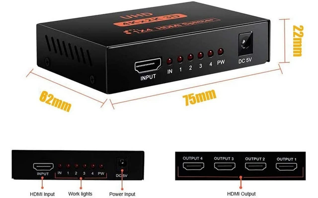 HDMI Splitter 1x4 - 1 Entradas > 4 Salidas - 4Kx2K - 3D